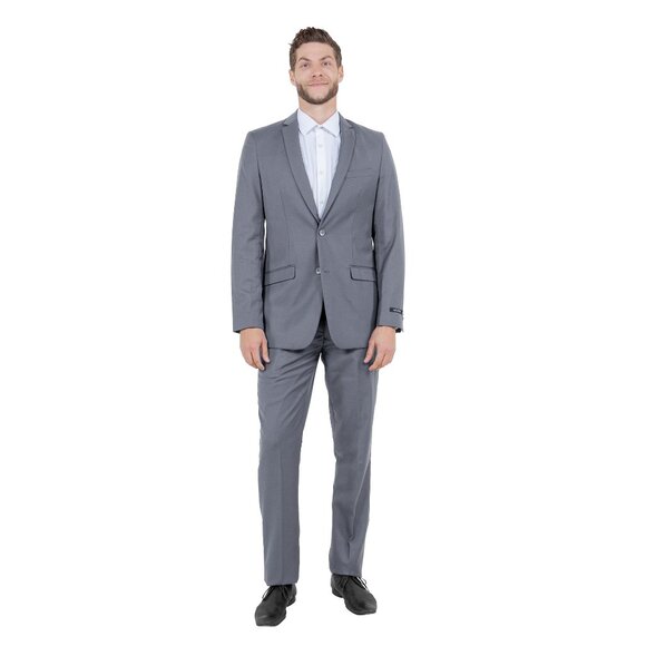 Azzuro's Premium Polyester Slim Fit 2pc Mens Suit, Mid Grey - Picture 2 of 5